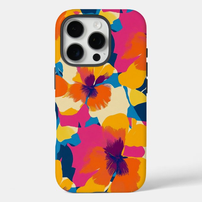 Helles Sommer Modernes Blumenmuster iPhone 16 Pro Hülle (Rückseite)