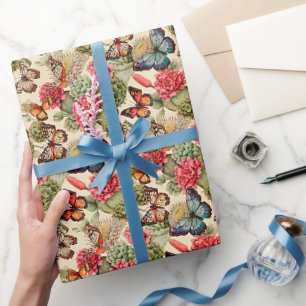 Helles Sommer Muster mit Schmetterlingen und Kakte Geschenkpapier
