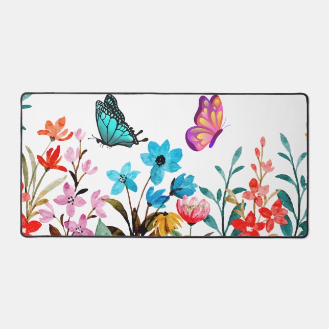 Helles Sommer-Wildblume-Grenzdesign Schreibtischunterlage (Vorderseite)