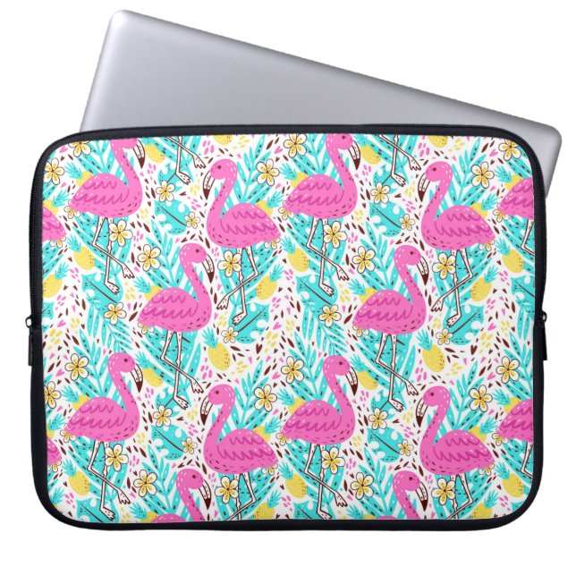 Helles Sommermuster mit Flamingo, Herz, Eis Laptopschutzhülle (Vorderseite)