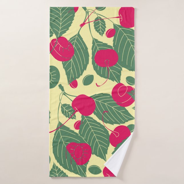 Helles Sommermuster mit Kirschen. Illustr Badehandtuch (Badehandtuch)
