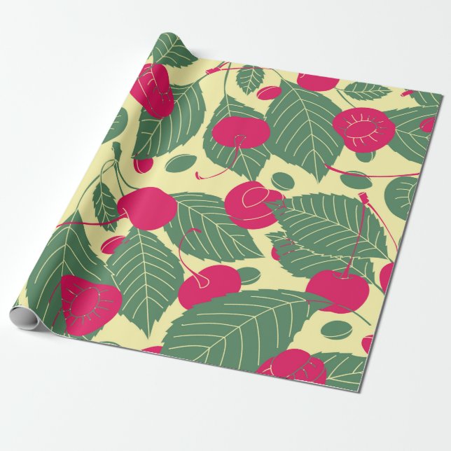 Helles Sommermuster mit Kirschen. Illustr Geschenkpapier (Ungerollt)