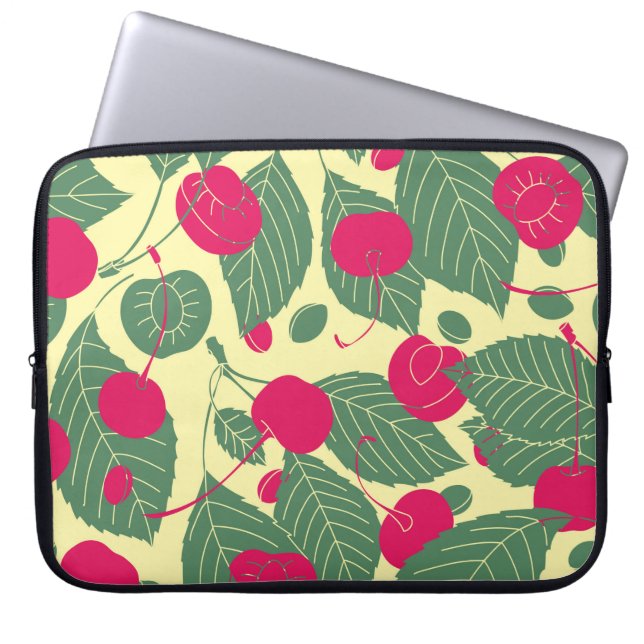 Helles Sommermuster mit Kirschen. Illustr Laptopschutzhülle (Vorderseite)