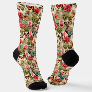 Helles Sommermuster mit Schmetterlingen und Kaktee Socken