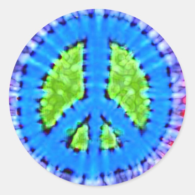 Helles Trippy Hippie Gefärbte Krawatte Peace Sign Runder Aufkleber (Vorderseite)