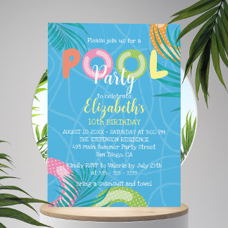 Helles Tropical Summer Fun Geburtstag Pool Party Einladung