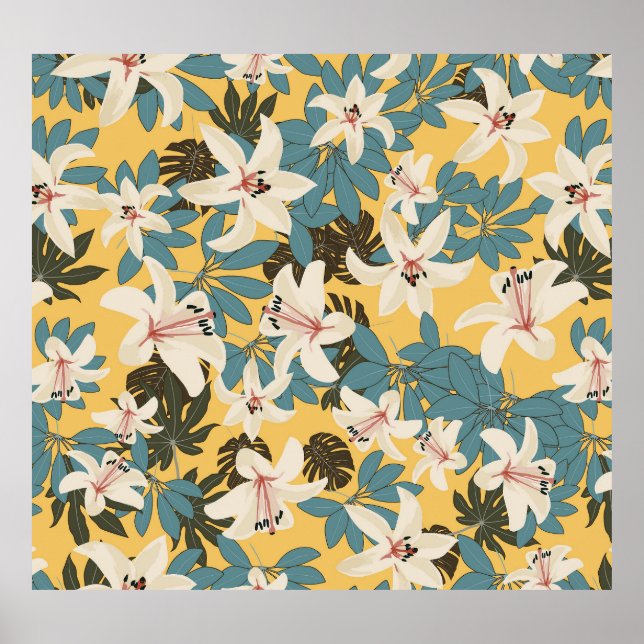 Helles tropisches Blätter Lily Pattern Poster (Vorne)