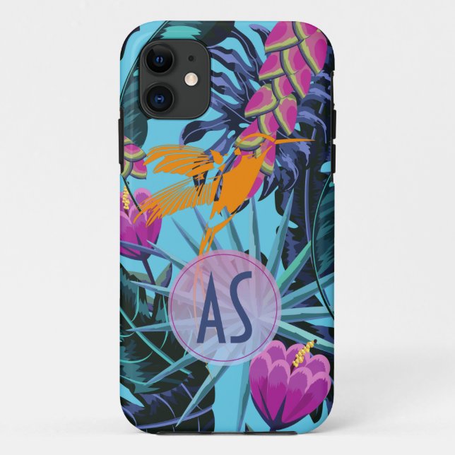 Helles tropisches Foliage Muster mit Hummingbird Case-Mate iPhone Hülle (Rückseite)