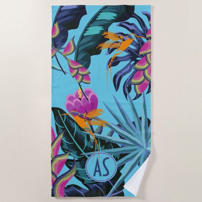 Helles tropisches Foliage Muster mit Hummingbird Strandtuch (Vorderseite)