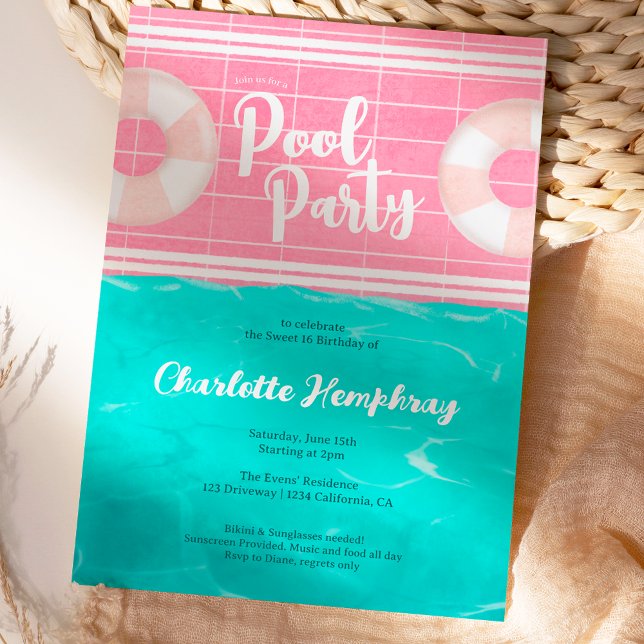 Helles tropisches Party rosa blau Süß 16 Einladung (Von Creator hochgeladen)