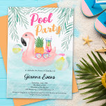 Helles tropisches Party Rosa Flamingo Sweet 16 Einladung<br><div class="desc">Genießen Sie den 16. Geburtstag mit unserer lebendigen und tropischen Sweet-Einladung! Holen Sie sich Ihre Flamingo Schwimmzüge und Badeanzüge bereit für ein Party,  das viel Spaß und unvergesslich sein wird! Mit einer rosa Flamingo-Floater-Abbildung Sweet 16 mit Cocktail,  holografische Retro-Sonnenbrille,  Palmenblatt,  Ananas und Pool Reflexion mit Wasserball.</div>