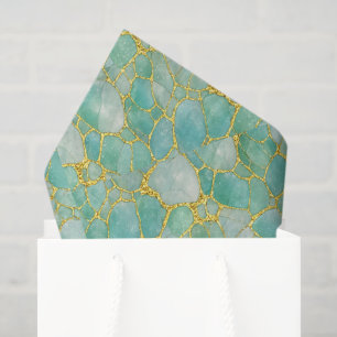 Helles Türkis-Aquamarin-Gold-Wasserfarben-Mosaik-M Seidenpapier