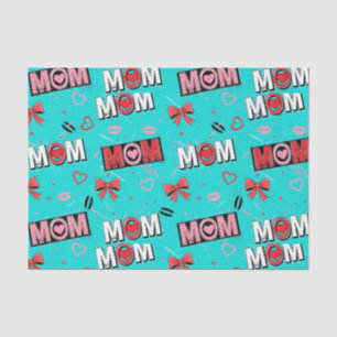 Helles Türkis MOM-Herzen-Schleifen-Pop-Art-Muster Seidenpapier