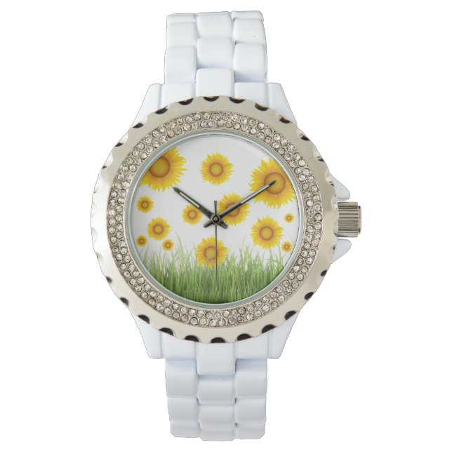 Helles und elegantes Sonnenblumendesign Armbanduhr (Vorderseite)