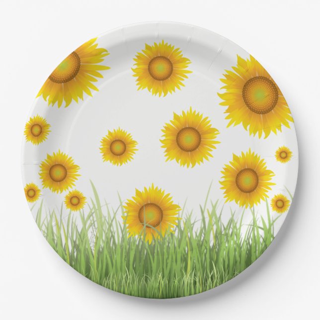 Helles und elegantes Sonnenblumendesign Pappteller (Vorderseite)