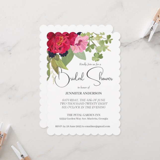 Helles und farbenfrohe Blumengarten Brautparty Einladung (Vorderseite/Rückseite Beispiel)