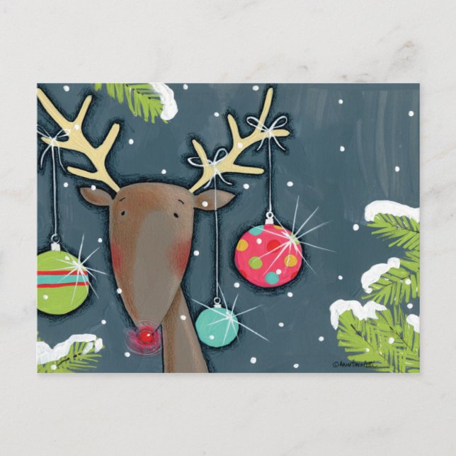 Helles Weihnachtsren Feiertagspostkarte (Vorderseite)