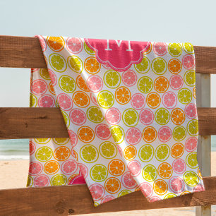 Helles Zitrusmuster Mit Monogramm Strandtuch