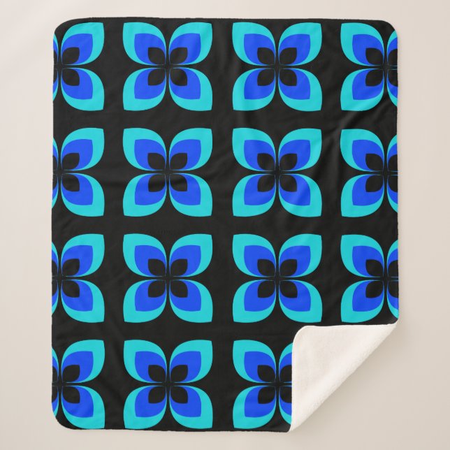 Helles, zweifarbiges, blaues Blume-Muster Sherpadecke (Vorderseite)