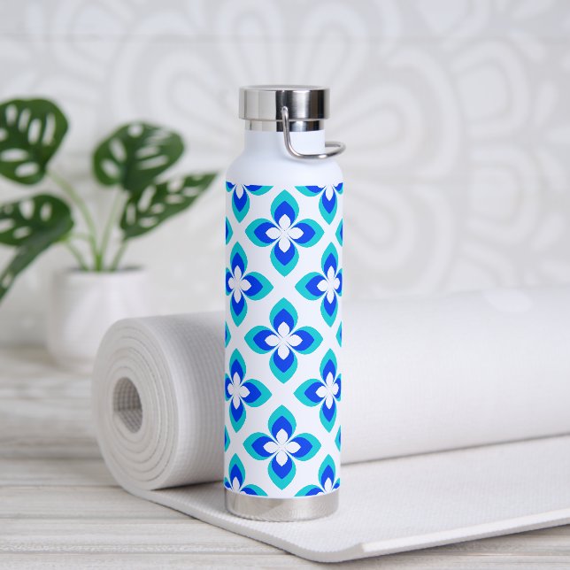 Helles, zweifarbiges, blaues Blume-Muster Trinkflasche (Yoga)