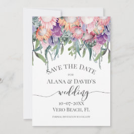 Hellfarbene exotische Protea-Blume Save the Date Ankündigung