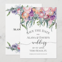 Hellfarbene exotische Protea-Blume Save the Date Ankündigung
