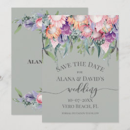 Hellfarbene exotische Protea-Blume Save the Date Ankündigung