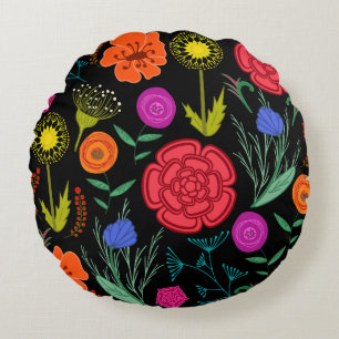 Hellfarbige Blume auf schwarz Rundes Kissen
