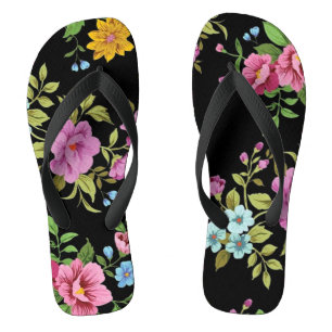 Hellfarbige Blume schwarz Flip Flops