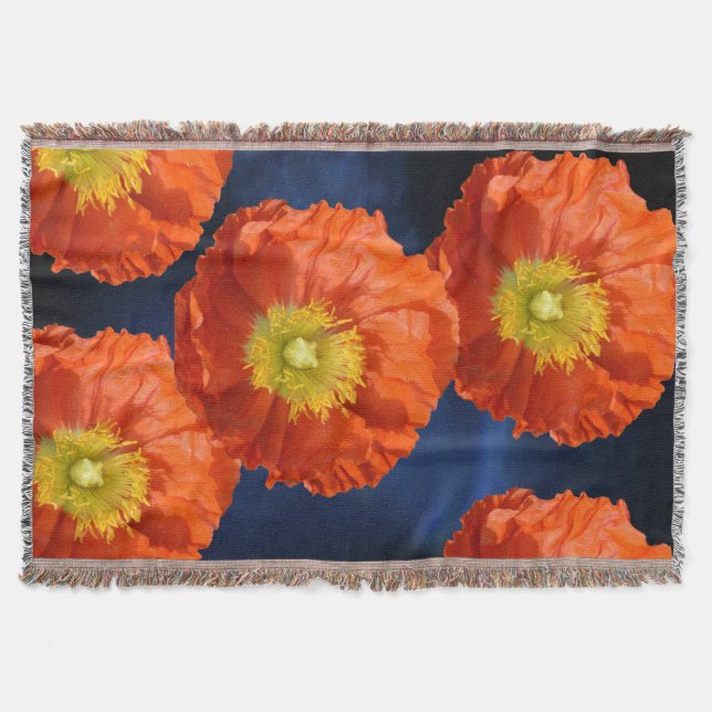 Hellfarbige Orange Mandarine Mohnblume Blume Decke (Vorderseite)