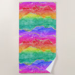 Hellfarbiger Regenbogen-Glitzer Gold Agate Strandtuch<br><div class="desc">Dieses fantastische Badetuch ist in Regenbogenfarben mit goldenen Adern und Glitzer gestaltet. Ideal für die Gäste am Strand!</div>
