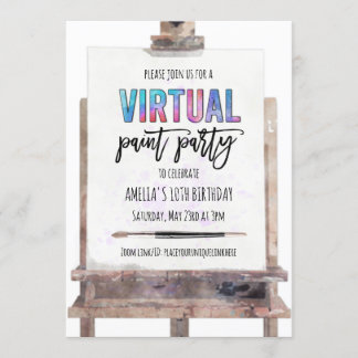 Hellfarbiges Easel Virtual Paint Party Geburtstag Einladung