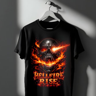 Hellfire Rise Flammender Totenkopf Kunst T-Shirt