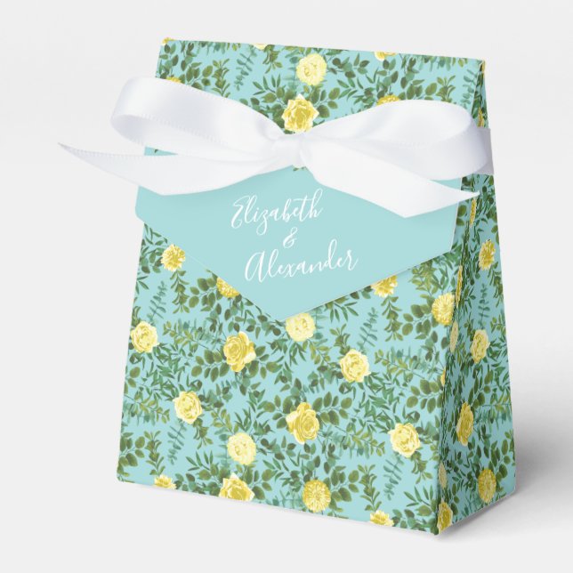 Hellgelb & Aqua Aquamarine Rose Blumenzehen Geschenkschachtel (Vorderseite)