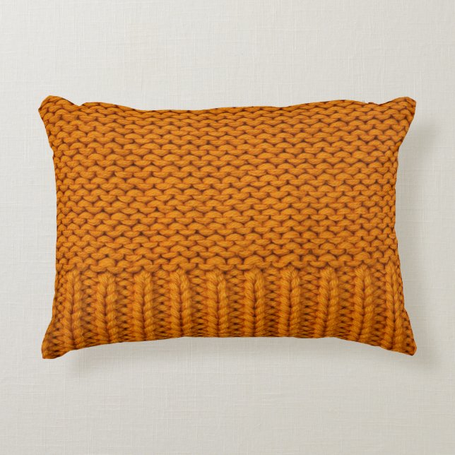 Hellgelb: handgefertigte Stricktextur. Dekokissen (Vorderseite)