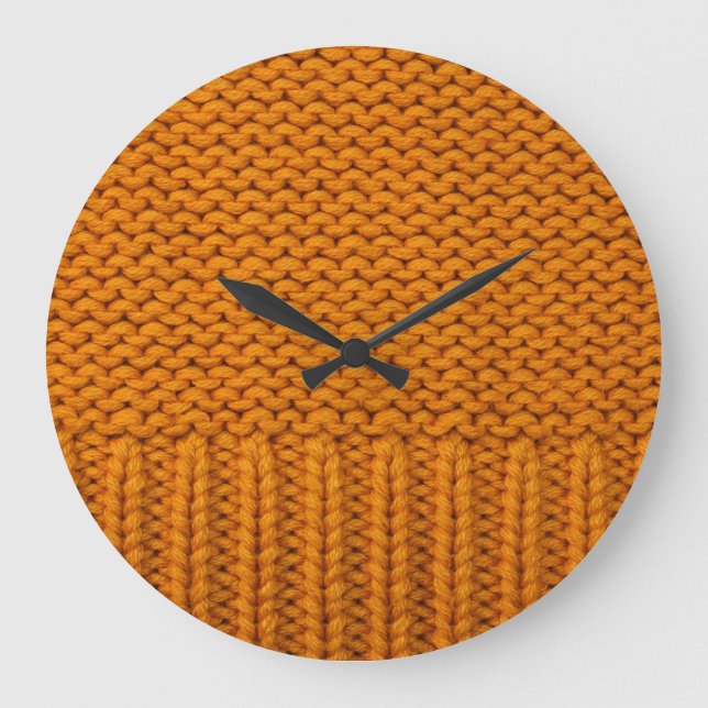 Hellgelb: handgefertigte Stricktextur. Große Wanduhr (Vorderseite)