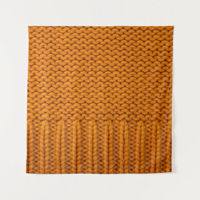 Hellgelb: handgefertigte Stricktextur. Wandteppich (Vorderseite)