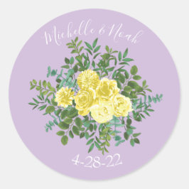 Hellgelb & Lilac Lila & Rose Blumenzehen Runder Aufkleber