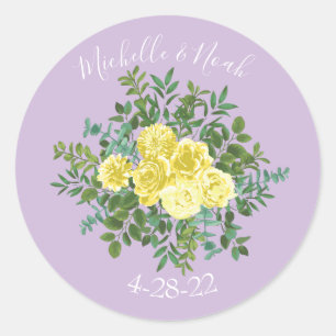 Hellgelb & Lilac Lila & Rose Blumenzehen Runder Aufkleber