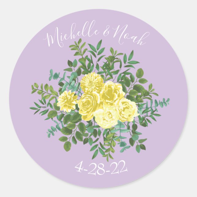 Hellgelb & Lilac Lila & Rose Blumenzehen Runder Aufkleber (Vorderseite)