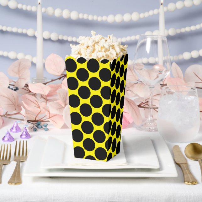 Hellgelb mit schwarzem Dot-Popcorn Geschenkschachtel (Hochzeit)