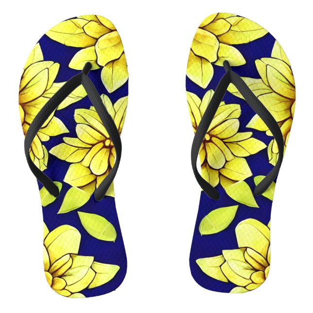 Hellgelb und blau florales nahtloses Muster Flip Flops (Fußbett)