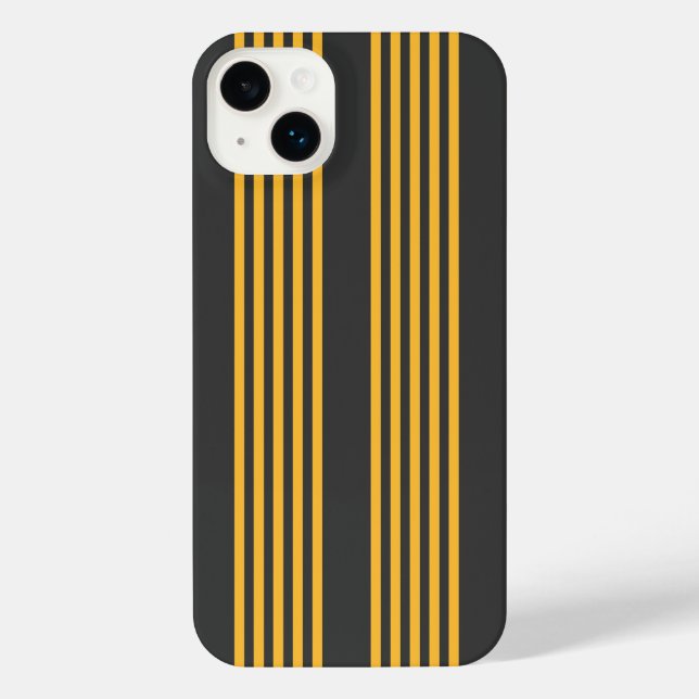 Hellgelb und Holzkohle fünf Streifen Muster iPhone 14 Plus Hülle (Rückseite)