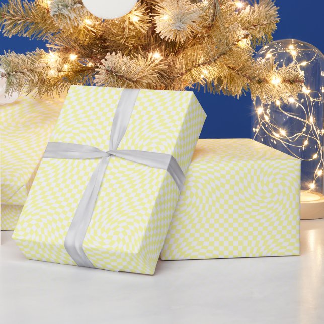 Hellgelb und weiß gepolstertes Muster Geschenkpapier (Feiertage)