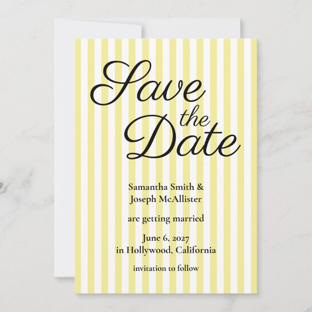 Hellgelb und Weiß gestreift Save The Date (Vorderseite)