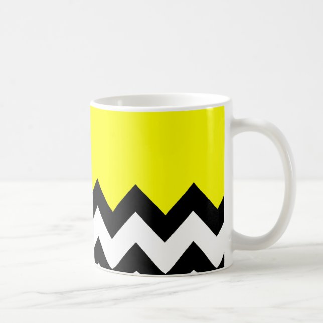 Hellgelb, Zickzack, schwarz und weiß Kaffeetasse (Rechts)