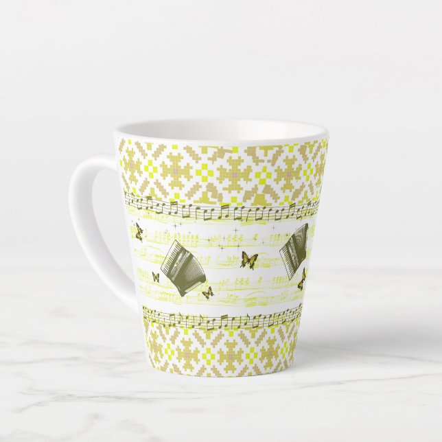 Hellgelbe Accordion Music Latte Tasse (Linke Ecke)