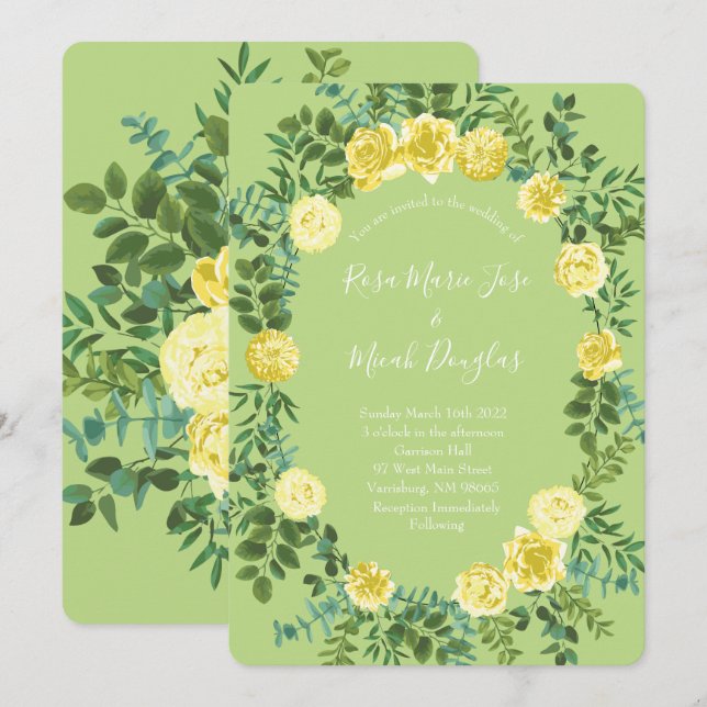 Hellgelbe blassgrüne Rose Einladungen für Hochzeit (Vorne/Hinten)