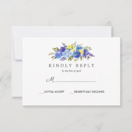 Hellgelbe blaue Blütenblume Hochzeitsreaktion UAwg RSVP Karte