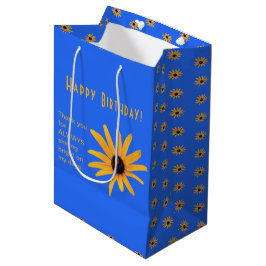 Hellgelbe Blume auf Royal Blue, Happy Birthday Mittlere Geschenktüte